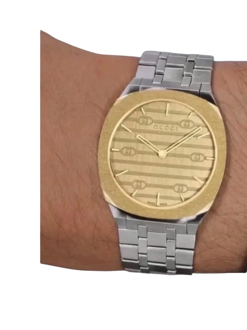 New Full Set Gucci 25H Unisex Watch Steel Gold Champagne Dial 38mm YA163405⁠